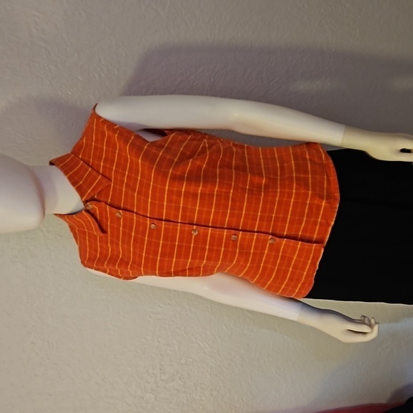 VTG ROPER 1980s Orange Plaid Sleeveless Cropped Button Down Rodeo Shirt - Picture 3 of 6